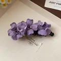 Elegant purple fabric flower hair clip featuring three handmade blooms for women - 62# Twist Clip (Single) / Purple