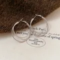 Elegant double-layered silver hoop earrings with a textured finish for daily wear - 139# Silver Frosted Double Loop Style / Silver
