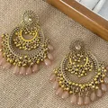 Elegant vintage gold flower tassel earrings with champagne beads and silver needles - 114# Vintage Tassel Floral Silver Earring Post Style / Gold
