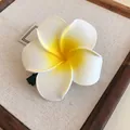 Tropical white and yellow plumeria flower hair clip for elegant beach style updos - Alligator Clip - White Yellow Large