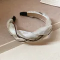 Elegant cream white organza twisted headband with sparkling crystal beads decoration - 72# Headband (Single) / White