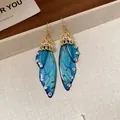 Elegant blue gradient butterfly wing dangle earrings with iridescent crystal accents - 64# Butterfly Wing Studded Earring Hook Style / Blue Gradient