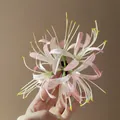 Close-up detail of a delicate pink and white fabric flower hair clip for styling. - Duckbill Clip (17#) / Pink