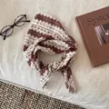 Vintage brown and white geometric pattern square headscarf for women elegant accessory - Geometric Wave Headscarf (81#) / 1 Piece / Brown