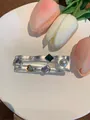 Elegant silver hair clip with colorful gemstones and pearls on white plate with tulips - 1. Duckbill Clip - Colorful - Square