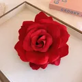 Elegant large red fabric rose hair accessory with a classic soft velvet finish - Rose Flower Duckbill Clip (21#) / 1 Piece / Red