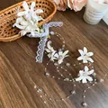 Elegant white fabric flower hair clip with pearl tassels and lace ribbon for women - 11# Duckbill Clip (Single Piece) / White