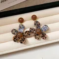 Fashionable leopard print flower petal stud earrings with brown bead center - Leopard Print Acetate Petal Style (75#) / Coffee