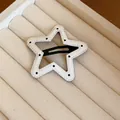 White star-shaped hair clip with black polka dots and stitched details - 43bb Clip - White - Five-pointed Star