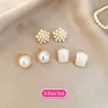 Elegante set di 3 paia di orecchini vintage in resina e perle con ago in argento per donna - 17# Ago d'Argento - Oro