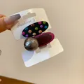 Korean style polka dot and metallic ball hair clip set for girls, fashion hair accessories. - 52 Duckbill Clips - Pink - Brown - A Pair