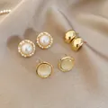 Set di 3 paia di orecchini vintage placcati in oro con perle e perni in resina - 19# Perno per orecchini in argento - Oro