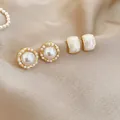 Set di 2 paia: orecchini di perle vintage e orecchini quadrati in resina marmo - 20# Perno in Argento - Oro