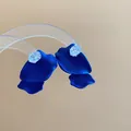 Elegant royal blue matte flower petal drop earrings with sparkling clear zircon studs - 149# Klein Blue Matte Layered Petal Earrings / Blue