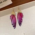 Elegant purple butterfly wing drop earrings with sparkling crystals and golden hooks for women - 63# Gradient Butterfly Wing Rhinestone Tassel Earrings / Purple