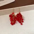 Elegant red bead cluster tassel earrings with gold finish ear hooks for women daily wear - Grape Beaded Tassel Style (70#) / Gold-Red