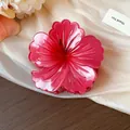 Vibrant pink hibiscus flower hair clip featuring a refined glossy finish and sweet style - Claw Clip (54#) / Red