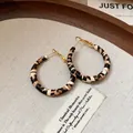 Leopard print wrapped hoop earrings with gold-tone accents for a stylish boho look - 78# Large Hoop 925 Sterling Silver Earring Post Style / 4mm / Coffee Leopard