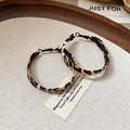 Fashionable large leopard print hoop earrings with silver needles for a minimalist look - 79# Large Hoop 925 Sterling Silver Earring Post Style / 5mm / Coffee Leopard