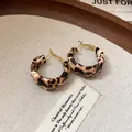Chic leopard print hoop earrings with golden needle finish for a high-end fashion look. - 80# Large Hoop 925 Sterling Silver Earring Post Style / 3mm / Coffee Leopard
