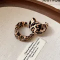 Elegant leopard print fabric-wrapped hoop earrings with a vintage aesthetic design - 81# C-Shape 925 Sterling Silver Earring Post Style / Coffee Leopard