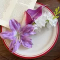Elegant handmade purple fabric lily flower hair claw clip for women's bun styles - Alligator Clip - White Purple