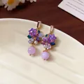 Elegant purple butterfly tassel earrings with pearls and crystals in gold finish. - 83# Butterfly Tassel 925 Sterling Silver Earring Post Style / Purple Gold