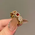 Retro palace style square zircon open ring with 14k gold plating and colorful stones - Vintage Royal Open Style (HR2842) / Gold and Multicolored