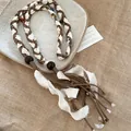 Boho ethnic woven belt with paisley fabric and decorative wooden beads for women - 16# Coffee