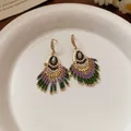 Handmade bohemian beaded tassel earrings in purple and green with gold ear hooks - Ethnic Style Colorful Beaded Tassel Style (84#) / Gold-Purple-Green