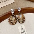 Elegant hand-woven rattan teardrop earrings featuring sparkling crystal studs in silver-tone finish - Silver Earring Post-Rattan Woven Teardrop Style (143#) / Silver-Coffee