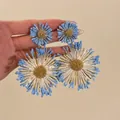 Exquisite Klein blue and gold radial fiber flower drop earrings SKU variant image - Style 13 Double Daisy (HE19995) / Sky Blue-Gold