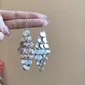 Elegant silver-colored multi-layer sequin tassel dangle earrings for stylish women - 126# Multi-layer Disc Style (HE11080) / Hook Style / Silver