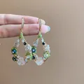 Handmade teardrop earrings with colorful crystals and green beads for women - 122# Teardrop Rhinestone Style (HE11080) / Hook Style / Colorful