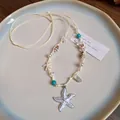 Sommerliche Strand-Perlenkette mit natürlicher Muschel und Seestern-Anhänger - Seesternform