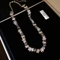 Detail of irregular square zircon necklace with elegant European palace style design - Necklace / Silver