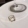Eleganter geometrischer offener Ring mit Zirkonia-Pavé und weißer Perle in Gold - Rechteckiger Zirkonia Perlen Akzent Stil (2# Gold)