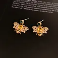 Vintage palace style gold bee earrings with yellow and green crystals for elegant women - Gold Zirconia Bee Style (14#)