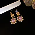 Κομψά vintage μποέμ σκουλαρίκια με μωβ κρύσταλλα και γυαλισμένο χρυσό φινίρισμα - Ασημένιο καρφί σκουλαρικιού - Χρυσό - Ροζ