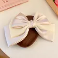 Elegant champagne satin bow hair claw clip in Korean style, feminine hair accessory - No.17 Spring Clip - Beige Large