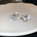 Elegant silver needle earrings with transparent irregular ice bubble design - Spherical Combined Ice Style / Silver