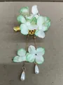 Pince à cheveux fleurie élégante avec glands en perles et fleurs en tissu dégradé vert - Pinces à cheveux bec de canard / Vert