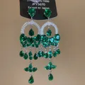 Detailed view of ornate vintage palace style earrings featuring green crystals and teardrop charms. - 77# Silver Post - Retro Palace Water Drop Style / Green