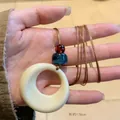 Handcrafted resin ring pendant necklace with colorful beads and 178cm long cord - 178cm Length / White