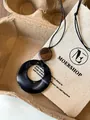 Minimalist long black resin ring pendant necklace with natural wood bead detail - Marble Pattern Solid Wood Patchwork / Black-Coffee