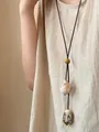 Long leather cord necklace with magnetic sunglass holder and minimalist stone beads. - 22# Style - Double Teardrop Pendant