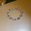 Sparkling purple crystal flower bracelet with micro-pave rhinestones - Bracelet-Purple