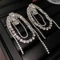 Luxurious silver-tone rhinestone teardrop tassel earrings with multi-layer sparkling fringe. - Square Zirconia Multi-Layer Tassel Style (21#)