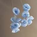 Close-up of light blue fabric flower earrings with beaded glass tassels - Blue Chiffon Flower Tassel - 925 Sterling Silver Earring Post (17#)
