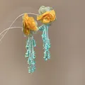 Handmade yellow chiffon flower tassel earrings with blue beads for beach vacation - Silver Earring Post Chiffon Flower Tassel Style (39#)